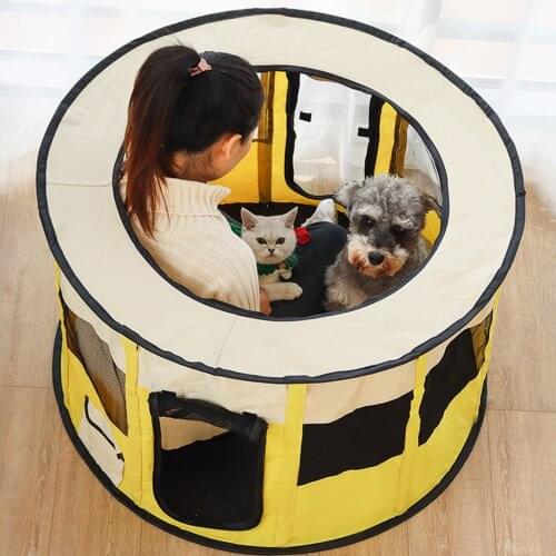 Portable Pet Tent Folding Dog House Cage Playpen Puppy Kennel Round Fence Oxford Cloth Cat Tent Easy Operation for Outdoor