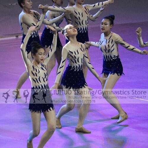 Custom Figure Skating Dress Competition Costumes Child Kids Elegant Crystals Aerobics Cheerleading Varsity Fancy Dress Uniform