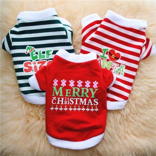 Plush Christmas Dog Costume Red Green Striped Cute Chihuahua Clothes Winter Small Dog Sweater Pet Clothing Sphinx Cat Sweater