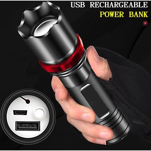 Portable LED Flashlight T6 Lamp Beads 3 Lighting Modes Lantern Bike Light Camping Torch USE Built-in Battery Be Power Bank