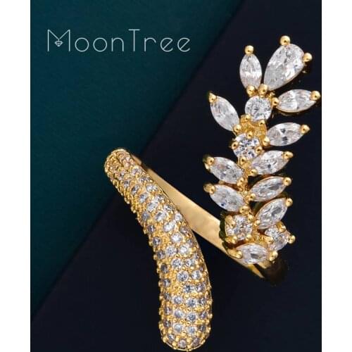 MoonTree Luxury Feather Shing AAA Cubic Zriconia Copper Women Party Wedding Saudi Arabic Dubai Fashion Ring