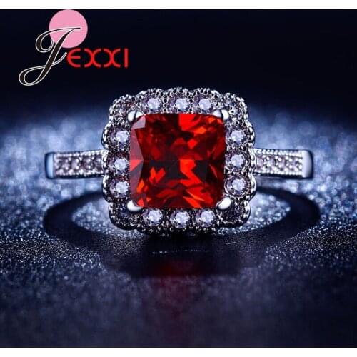 Luxury Square Red Cubic Zircon Crystal Engagement Rings Jewelry Fashion Bridal Wedding Rings For Women Silver Finger Ring