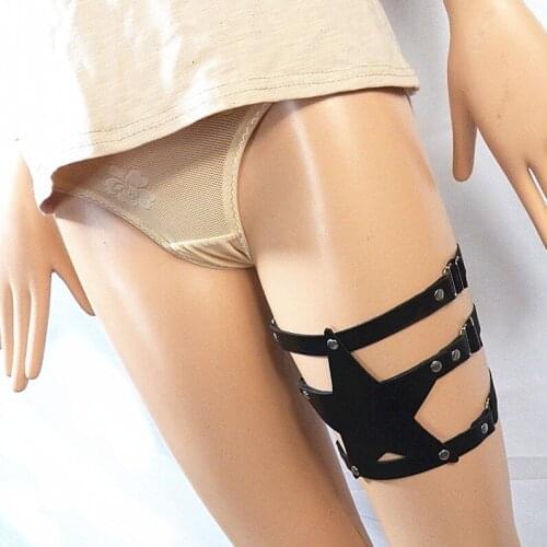 Sexy Gothic Harajuku Punk Rock Studded Rivets Pentahedral Star Garter Belt Elastic Leg Ring Garters