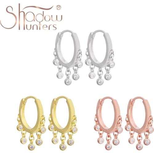 SHADOWHUNTERS Real 925 Sterling Silver Crystal Dangle Charms Huggies Earrings Water Drop Earrings Circle Piercings Women Jewelry