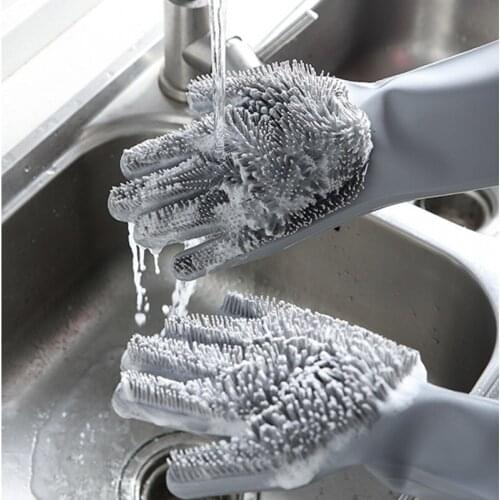 Dish Washing Golves Silicone Scrubbing Glove Kitchen Cleaning Insulated Magic Heat Resistance Household A Pair Rubber Glove