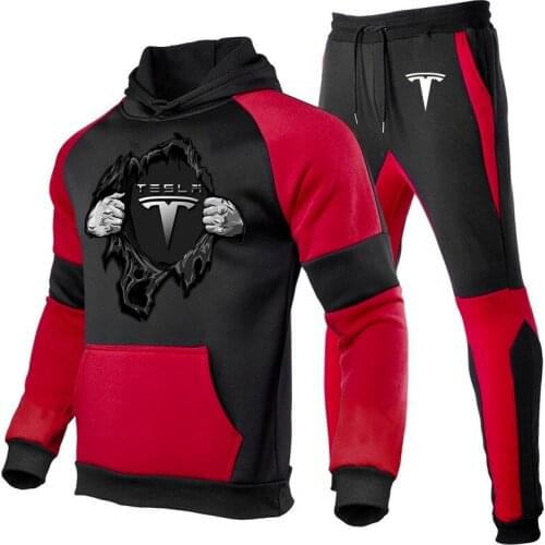 2021 Winter High Quality Tesla Car Logo Tracksuit Hoodie + Pants Sweater Sets Sportswear Casual Jacket Sport 2 Piece Suits K