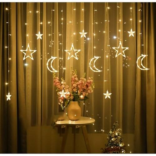 EU Plug Moon Star LED Fairy String Light Garland EID Mubarak Ramadan Decoration Christmas Holiday Lighting Wedding Party