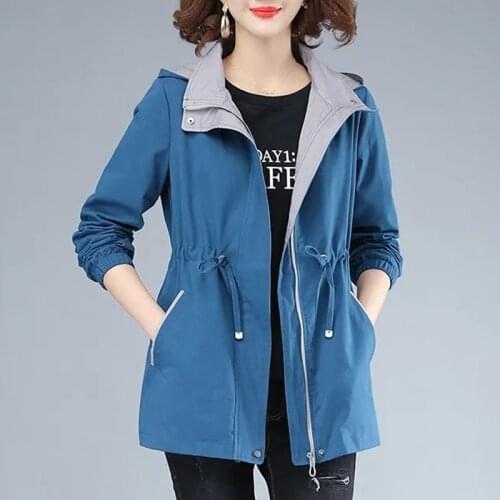 Spring Autumn Windbreaker Female New Fashion Hooded Coat Large Size Middle-aged Womens Trench Coat Casual Tops Mother Clothing