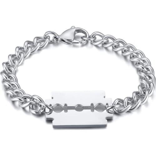 8.66 inch (21cm ) Stainless Steel High Quality Link Chain razor Bracelet For Women Mens Jewelry