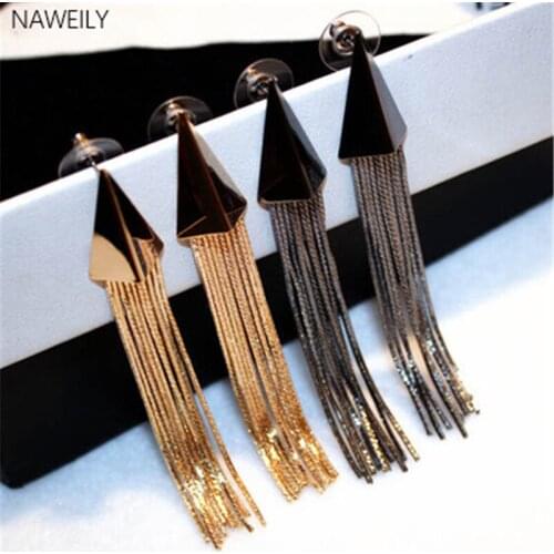 Punk Style Nail Long Earrings For Women New Fashion Tassel Dangle Earring Jewelry Hyperbole Gold and Gun Black Metal Earring