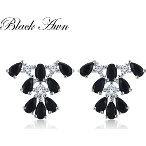 [BLACK AWN] Stud Earrings for Women Genuine 925 Sterling Silver Jewelry Boucle D'oreille Brincos I049