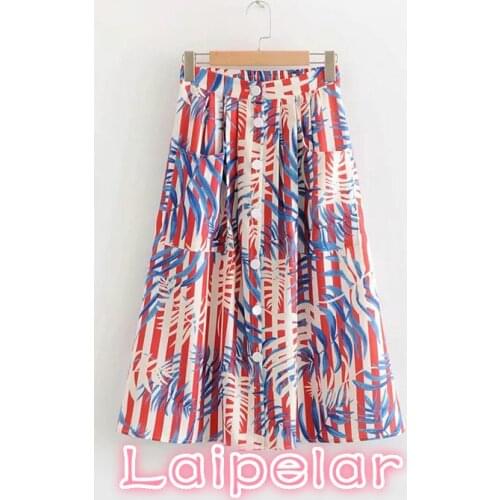Vintage ladies casual chic mid calf skirts Summer sexy button pocteks boho skirts womens sweet slim print wrap beach skirts