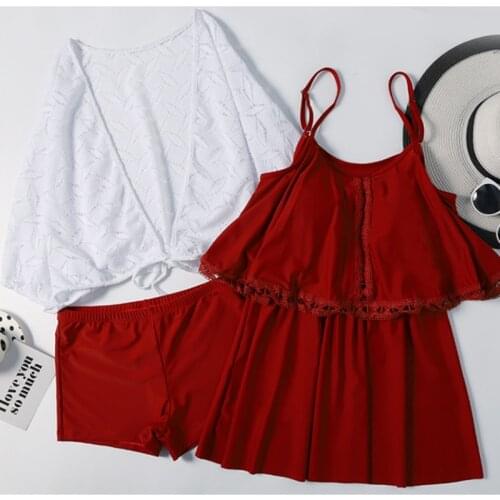 L-4XL Plus Size 3 Piece Skirt Swimsuit Skirt 2020 Swimwear Women Dress Bathing Suit Large Size Swim Suit For Fat Women