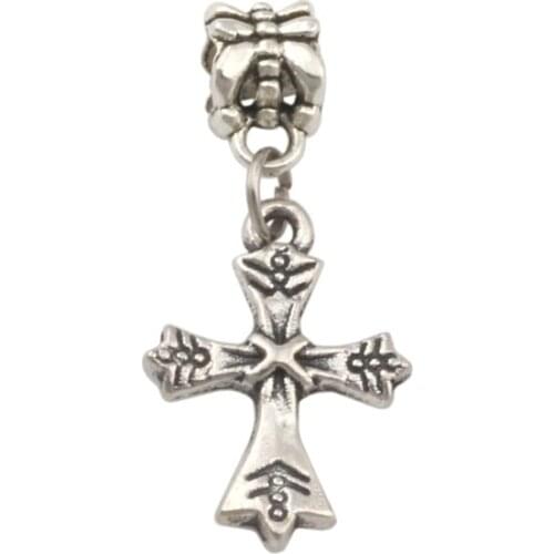 100pcs/lot Dangle Zinc alloy Cross Charm Big Hole Beads Fit European Charm Bracelet Jewelry 15x33mm A-268a