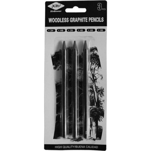 3 Pcs Professional Pure Carbon Sketch Pens HB/2B/4B Woodless Charcoal Pencil Set Drawing Tool Painting Supplies