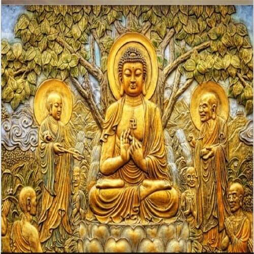 3DBEIBEHANG Large Custom Wallpaper Mural Gold Relief Bodhi Tree Buddha TV Wall Background self adhesive wallpaper