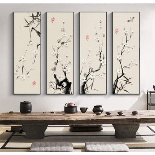 Abstract Traditional Chinese Style Plum Blossom Flower Porch Living Room Home Print Painting Decorative Pictures Canvas Wall Art
