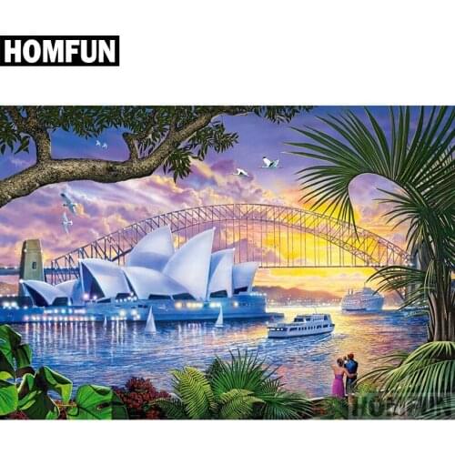 HOMFUN Full Square/Round Drill 5D DIY Diamond Painting "Boat & Bridge" Embroidery Cross Stitch 5D Home Decor Gift A05002