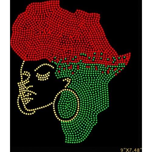 Free Shipping 2PCS/lot african girl with afro flag Rhinestone Transfer Iron Design Motif