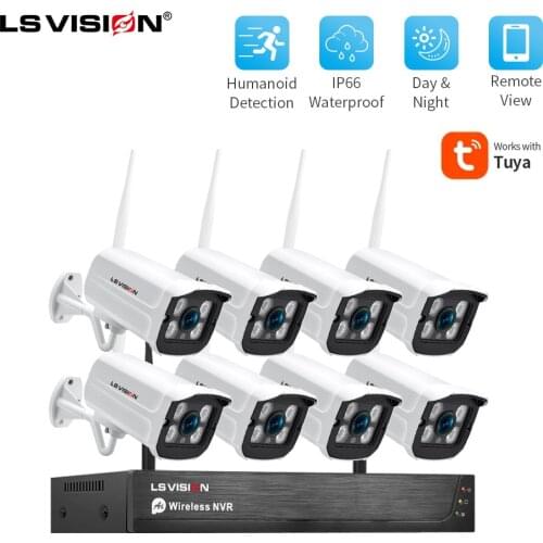LSVISION 8/4CH 2MP Wireless Video Camera System Outdoor Audio Record Wifi IP Camera P2P Security CCTV Surveillance NVR Kit