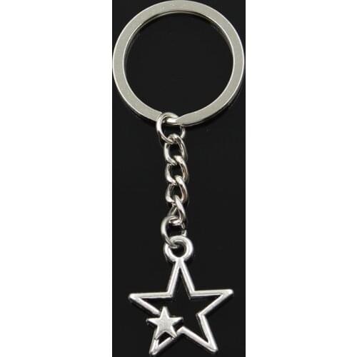 Fashion 30mm Key Ring Metal Key Chain Keychain Jewelry Antique Bronze Silver Color Plated Hollow Double Star 27x21mm Pendant