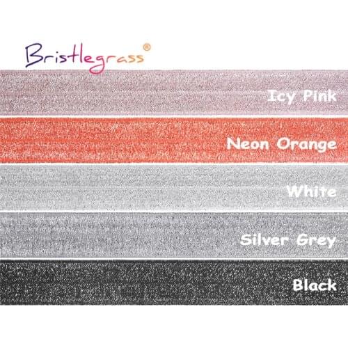 BRISTLEGRASS Combo 5 Yard 3/4" 20mm Silver Glitter Soild Fold Over Elastics FOE Spandex Band Hair Tie Headband Dress Sewing Trim