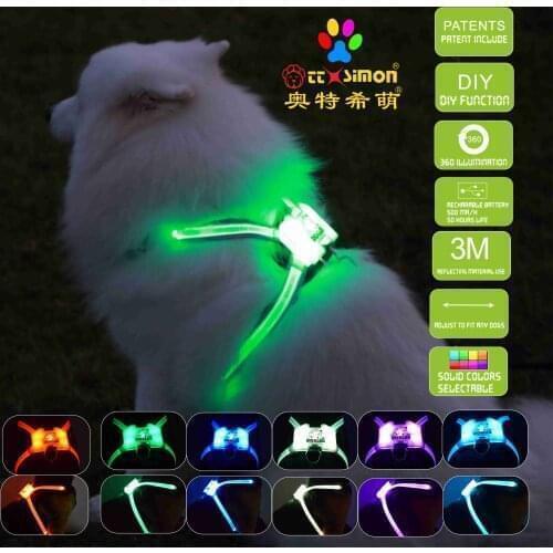 CC Simon dogled harness Pet Products for Large 7 in 1 color Dog Harness Glowing USB collar for big dog 2021