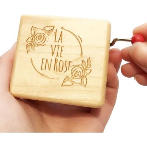 Handmade Wooden music box La vie en rose birthday Christmas Valentines day lovers gifts special free shipping