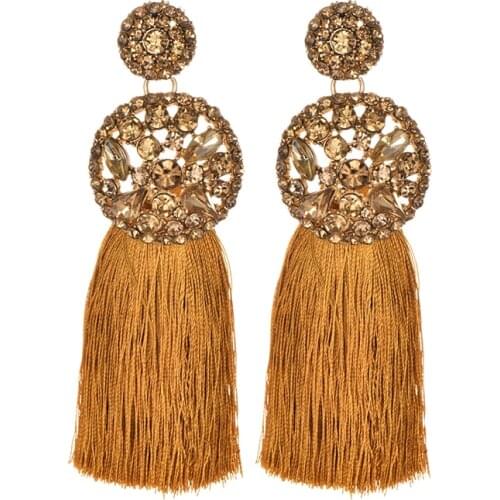 ZHINI Long Yellow Tassel Earrings Crystal Rhinestone korean Vintage Red Big Flower Stud Earrings For Women Christmas earrings