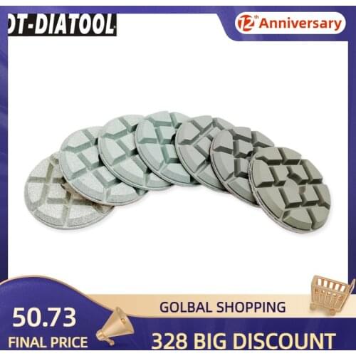 DT-DIATOOL 7pcs Dia100mm/4" Resin Bond Diamond Concrete Polishing Pads Sanding Disc Grit: #50 #100 #200 #400 #800 #1500 #3000