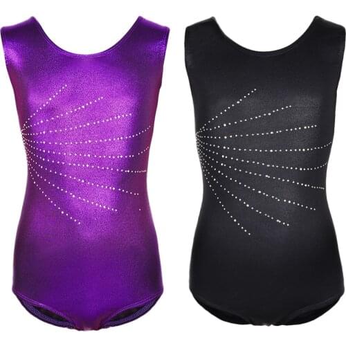 Girls' Metallic Gymnastics Tank Leotard Training Bodysuit Costume