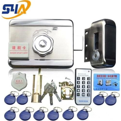 Integrated keyless door lock with a remote or RFID card tag to open the door