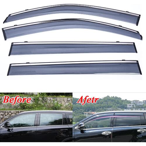 For Toyota Highlander Window Visor Wind Deflector Rain Sun Visor Shield Cover ABS Awnings Shelters Guard Car Styling 2014 - 2017