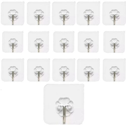 Kyrotech Strap Self-Adhesive Hanger 15 Pcs Transparent Bathroom Kitchen Towel Rack 6*6 cm