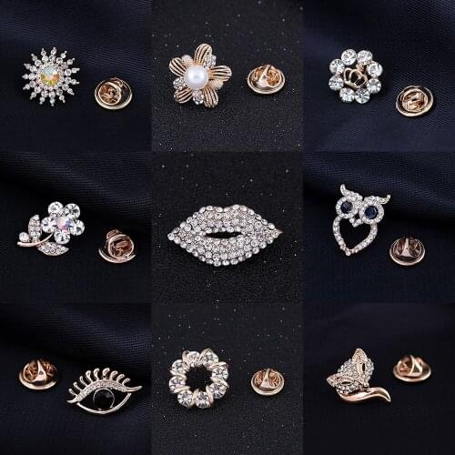 Small Size Tie Tack Brooches Lapel Pin for Two Side Shirt Neck Collar Opal Rose Flower Crown Fish Bone Fox Butterfly Eye Brooch