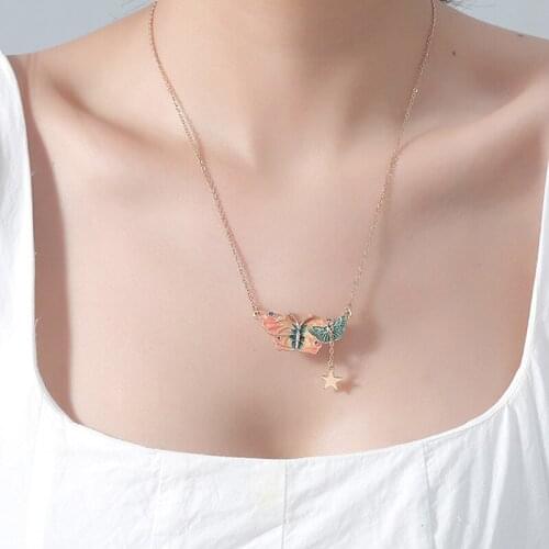Fashion Colorful Butterfly Necklace Female Exquisite Pendant Clavicle Chain Necklace Wedding Party Jewelry Gifts