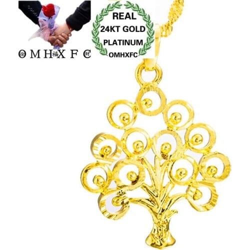 OMHXFC Wholesale European Fashion Woman Man Unisex Party Birthday Wedding Gift Fortune Tree 24KT Real Gold Charm Pendant PN163