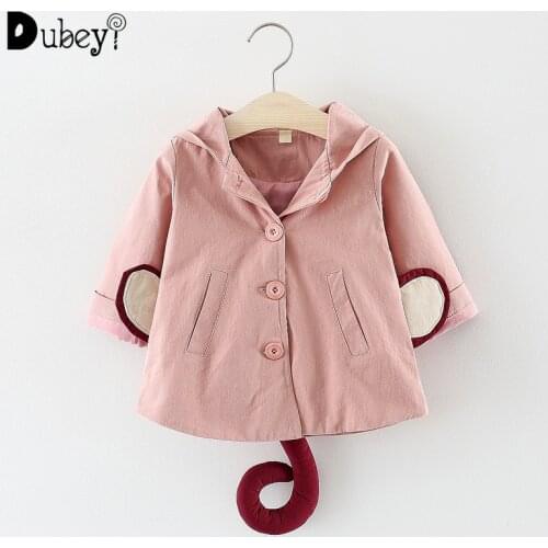 Infant Girl Coat Hooded Baby Girl Jacket Toddler Girl Clothes Newborn Trench Coat Todder Girl Monkey Print Jackets Windbreaker