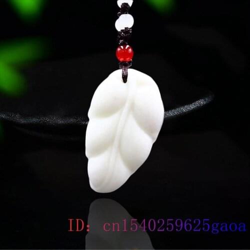 White Jade Leaf Pendant Charm Carved Natural Jewelry Women Chinese Fashion Necklace Gifts Amulet Gemstone Accessories