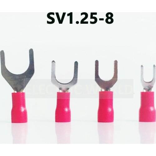 SV1.25-8 RED Cold pressed terminals Cable Wire Connector 100PCS Insulated Spade Wire Terminals Connector for 22-16AWG 4.3mm2