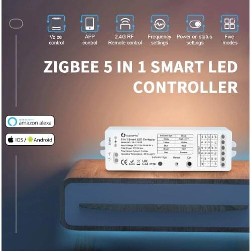GLEDOPTO Zigbee 3.0 RGBCCT LED Strip Controller 12V-54V DC RGB CCT 5 in 1 Smart Dimmer Work with Tuya APP 2.4G RF Remote Control