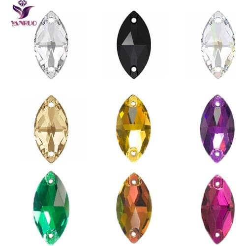 YANRUO 3223 Navette Glass Sew on Rhinestones Horse eye Crystals Flat Back Stones Sewing Acessorios For Sewing