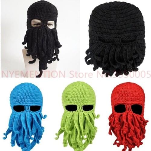 Funny Tentacle Octopus Hat Crochet Beard Beanie Mens Womens Knit Wind Mask Cap Halloween Gift Octopus Hat 10PCS