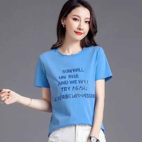 The New Summer 2021 Printed Letter Simple Fashion T Shirt for Women 100% Cotton Korean Version Loose