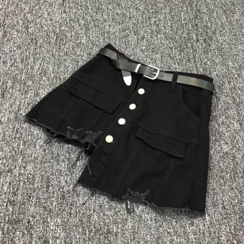Women Harajuku Irregular Jeans Shorts Skirts Korean Buttons High Waist Kpop Denim Short Pants Casual Ripped Streetwear Shorts