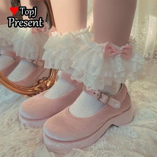 Women Princess Socks Girls Harajuku Comfortable socks adorable Lolita Multi-ply Pink lace bow tie socks Student socks
