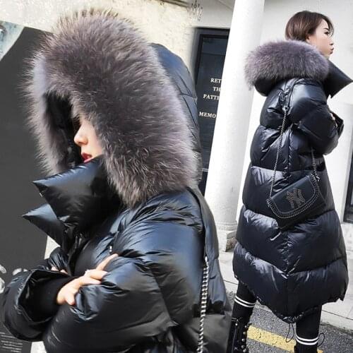 Winter Womens Down Jacket Hooded Woman Parkas Long Coat Female Autumn Real Raccoon Fur Collar Womens Coat Femme Veste WPY1598