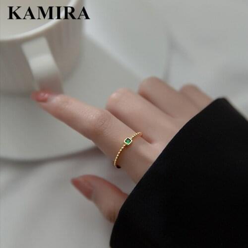 KAMIRA 925 Sterling Silver Classic Square Green Zircon Twisted Open Ring for Women Wedding Adjustable Charms Fashion Jewelry New