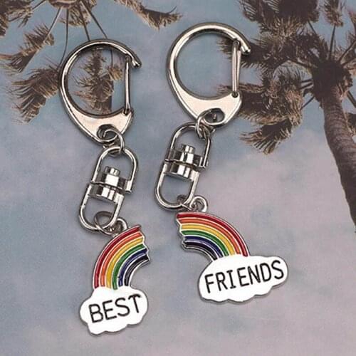 1 Pair New Rainbow Clouds Best Friend Keychain Keyring Woman Girls Handbag Car Keychain Keyholder Accessories Jewelry