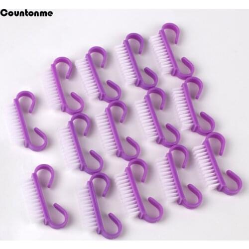 100Pcs Purple Nail Cleaning Brush Small Angle Handle Nail Care Dust Soft Remover Cleaner Powder Remover Manicure Pedicure Brush